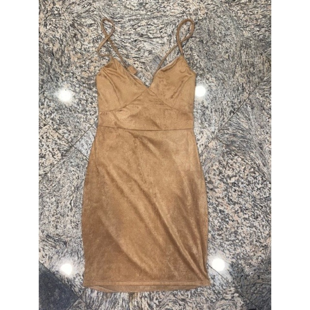 Meek Camel Suede Sleeveless Bodycon | Sexy Fall Date Night Dress S/M